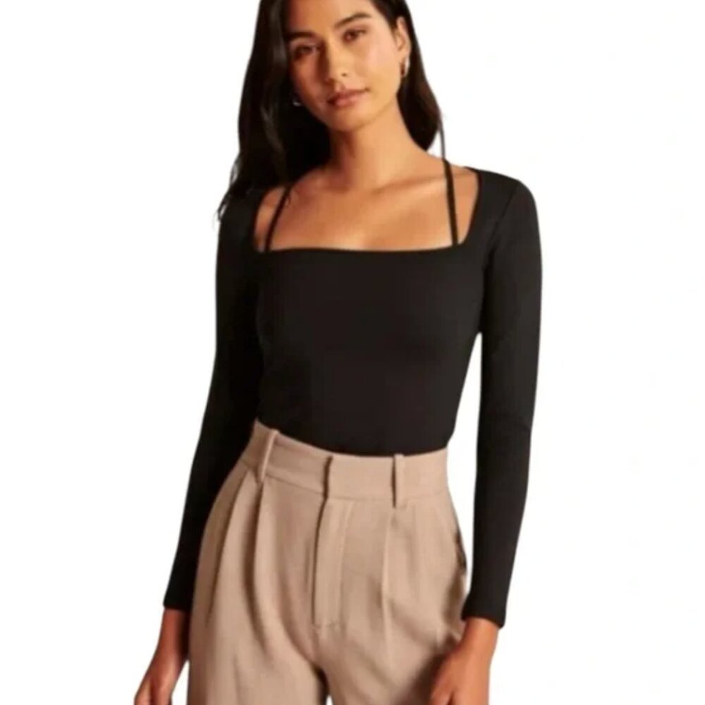 NWT Abercrombie Black Soft AF Crop Top Long Sleeve Sz Small